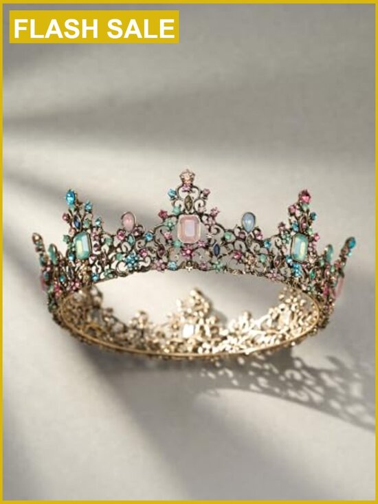 Vintage Baroque Queen Crown - Crystal Tiara for Wedding Prom Costume main image 4